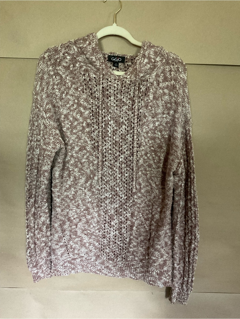 GGO Marled Knit Crewneck Sweater in tan. Size S